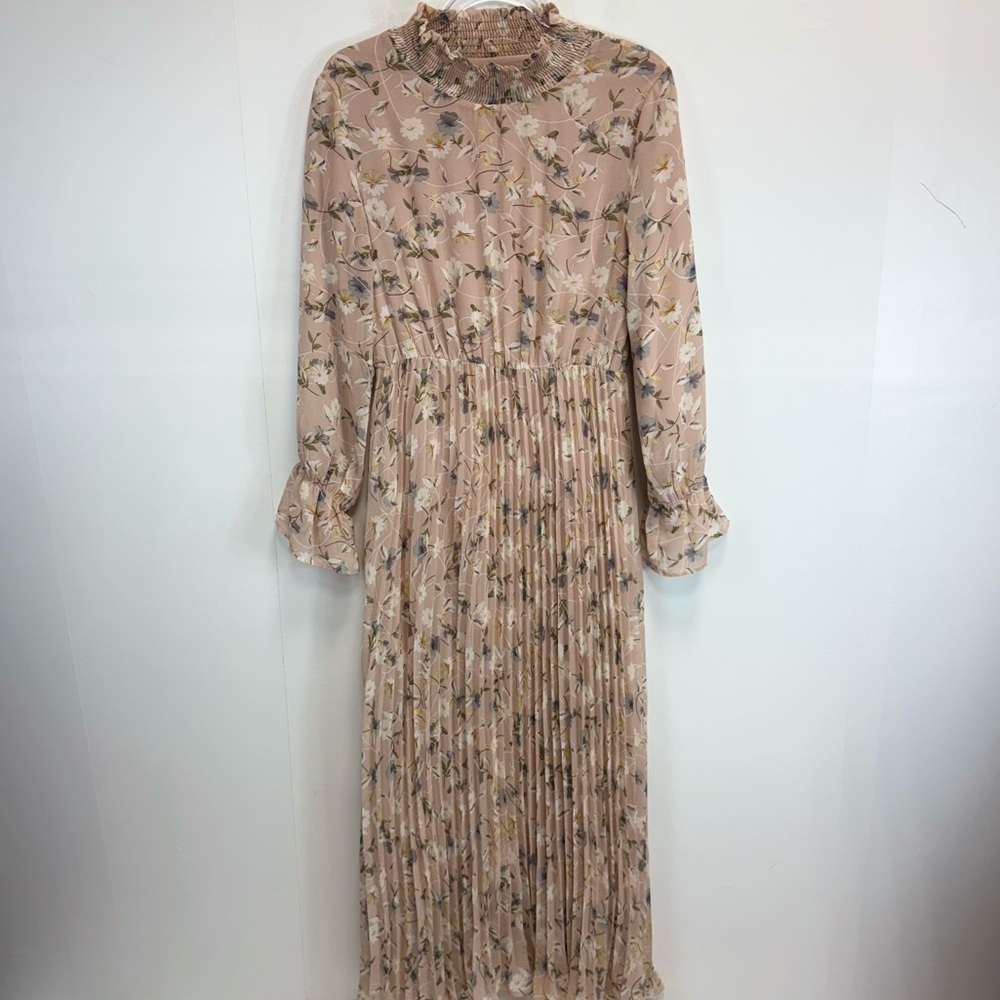 Veiled Collection Pink Floral Maxi Dress Long-sleeve Modest Modern Fashion M